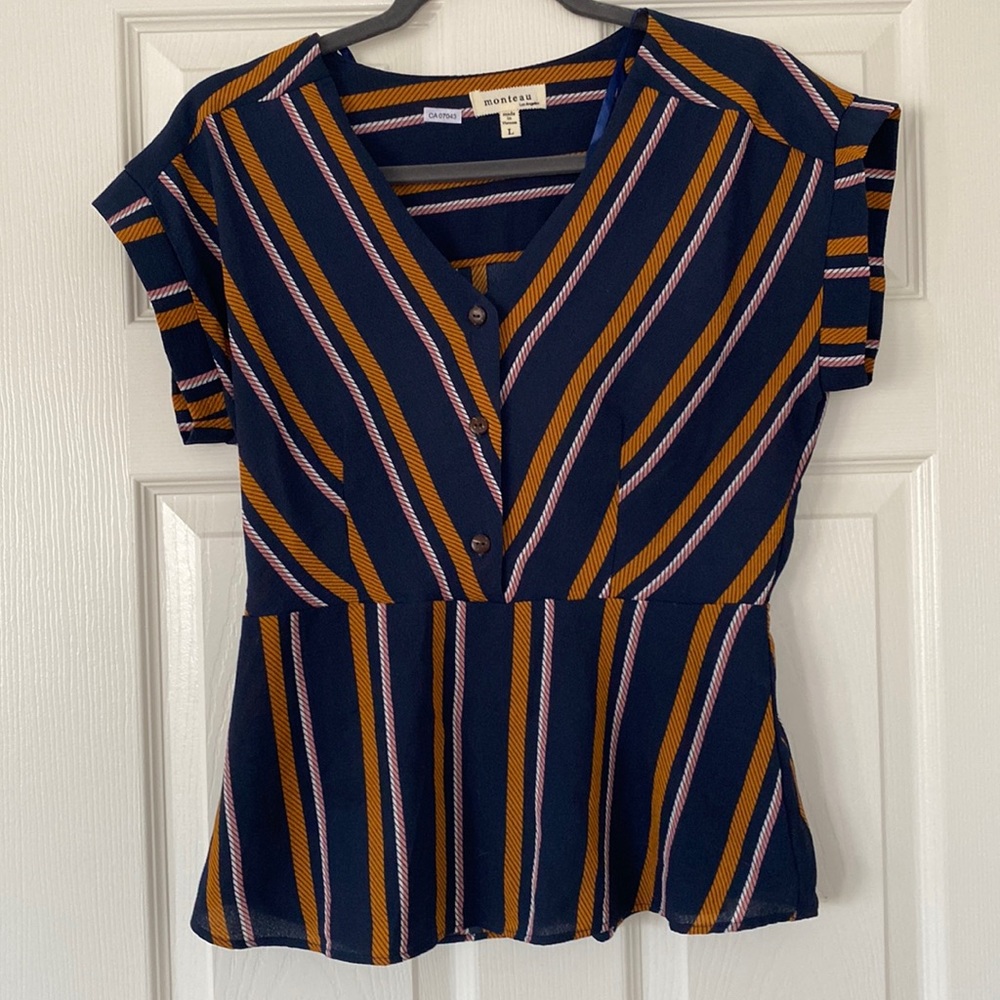Striped peplum button down shirt